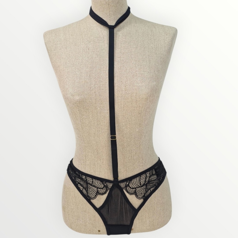 Bluebella Emerson Harness Brief Lace Panties XS Black Sheer NWT Strappy